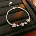 Élégant bracelet tennis à fleurs en zircon avec pierres roses et blanches argenté - Style Fleur Rose / Argent
