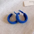 Fashionable Klein blue velvet textured oversized hoop earrings with S925 silver needles - 11# Flocked Style / Blue