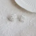 Handcrafted white crystal cluster sphere stud earrings with 925 silver needles for women - Silver Earring Post Glass Bead Flower Cluster (38#) / White