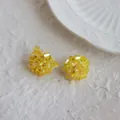 Vibrant yellow dopamine style flower stud earrings featuring faceted crystal bead clusters - Silver Earring Post Glass Bead Flower Cluster (41#) / Yellow