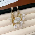 Elegant gold-tone earrings with white flower petals and shimmering rhinestones - White Petal Long Tassel Silver Earring Post (38#) / Gold