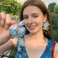 Elegant blue fabric flower drop earrings with silver needle and pearl accents - Gradient Blue Flower Style (6#) / Blue