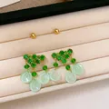Green crystal flower earrings with silver needles in a jewelry tray - Crystal Leaf Pendant Style (31#) / Green