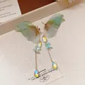 Elegant green butterfly wing drop earrings with iridescent teardrop crystals for women - Butterfly Wing Tassel Style (35#) / Green