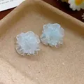 Elegant light blue glitter flower stud earrings for women with 925 silver needle - Double Petal Flower Style / Blue (23#)