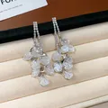 Elegant silver needle dangle earrings with white resin petals and shimmering rhinestones - White Mother-of-Pearl Look Petal Tassel Style / White (39#)