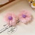 Elegant pink and purple mesh flower stud earrings with silver needles for women. - Mesh 3D Flower Style / Pink Purple (13#)