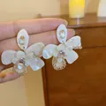 Elegant white flower stud earrings with sparkling crystals, high-end fashion jewelry gift. - Resin Petal with Rhinestone Style / White (52#)