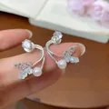 Exquisite silver-tone butterfly earrings featuring elegant pearls and sparkling crystal accents - Zirconia Butterfly Artificial Pearl Pendant Style / Silver (24#)