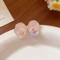 Pastel flower stud earrings with shimmering crushed ice effect in silver finish - Pink-Purple Gradient Rose Stud (63#) / Pink