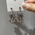 Elegant vintage floral drop earrings with purple rhinestones and lavender bead charms - Retro Rhinestone Flower Cluster Tassel (55#) / Purple