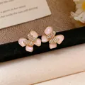 Elegant butterfly stud earrings with pink petals and sparkling crystal centers - Butterfly Rhinestone Stud (12#) / Pink