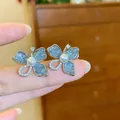 Fashionable blue butterfly stud earrings featuring a pearl center and silver needle - Pearl Butterfly Style (44#) - Silver Earring Post / Blue