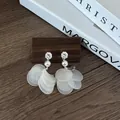 Elegant silver needle drop earrings with sparkling crystals and translucent white discs. - White Disc Sequin Style (11#) - Silver Earring Post / White