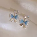 Elegant silver needle heart stud earrings with blue glitter bow dangles for women - Heart Rhinestone Bowknot Style (65#) - Silver Earring Post / Blue