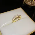 Detailed view of gold-plated 'H' letter open ring with shimmering zircons - Letter H Style (HR1400) / Gold