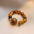 Elegant 18k gold plated tiger eye stone beaded ring in warm brown Maillard style - 21# Ring-Brown-Gold Spacer