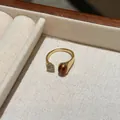 Elegant 18k gold plated adjustable ring with brown tiger eye stone and pavé zircons - 25# Ring-Gold-Brown (Real Gold Plated)-Zirconia Wrap