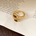 Vintage style 18k gold plated open ring with two oval tiger eye stones and ribbed design - 24# Ring-Gold-Brown (Real Gold Plated)-Double Tiger Eye