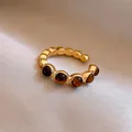 Elegant 18k gold plated adjustable ring featuring natural tiger eye gemstones for women - 1# Ring-Gold-Brown (Real Gold Plated)-5 Stone Pave