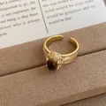 Elegant 18k gold plated adjustable ring featuring a brown tiger eye stone and zircon accents - 23# Ring-Gold-Brown (Real Gold Plated)-Zirconia Halo
