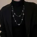 Élégant collier étoile argenté double épaisseur avec accents de zircon, fini poli - Collier (19)