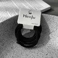 Set of black high-elastic hair bands presented on a white HenJu minimalist hangtag - 6 Pieces Set / Black