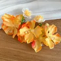 Orecchini a fiore in tessuto arancione e bianco con aghi in argento e gocce di cristallo - Stile 51# / Ago d'argento / Giallo-Verde