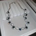 Vintage square black gemstone necklace with sparkling rhinestone halo. - Style 49 Necklace