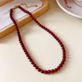 Elegant dark red agate beaded necklace with gold-plated adjustable chain - Style 26 - 6mm Red Agate