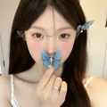 Elegant blue fairy butterfly hair clips with pearl and rhinestone detail for women - 5号鸭嘴夹(单个) / Blue