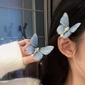 Ethereal blue butterfly hair clip with pearl detail for a vintage aesthetic look - 6号鸭嘴夹(单个) / Light Blue