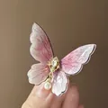 Elegant fairy-style butterfly hair clip with pink gradient wings and pearl detail. - 8号鸭嘴夹 / Pink
