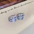 Elegant silver snake-shaped stud earrings with sparkling blue and clear zircon stones - Blue Sapphire Eye Snake Style / Silver & Blue