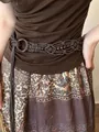 Bohemian ethnic style woven waist chain with dark brown wooden beads and round buckle - 15# Waist Chain