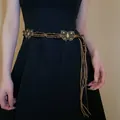 Bohemian ethnic belt with wooden beads and bronze butterfly ornaments on black dress - 16# Waist Chain