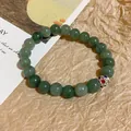 Handmade green jade-style beaded elastic bracelet with colorful enamel accent bead - Style 89 Green Beaded (Enamel Spacer)