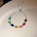 Détail d'un bracelet vintage de luxe orné de zircons ovales colorés de haute qualité - Style Ovale Multicolore Ajustable (11#)