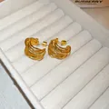 Elegant French vintage style textured gold-tone multi-layer hoop stud earrings for women - 34# Silver Needle - Gold