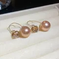 Vintage French style heart rhinestone pearl ear hooks in elegant champagne pink finish - Ear Hook Style / Gold & Coffee