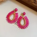 Vibrant pink woven petal drop earrings with gold-tone accents in a French chic style. - Stainless Steel Post Stud Earrings (41#)