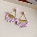 Light luxury French style pink tassel drop earrings with gold triangle frame - Steel Post Geometric Triangle Woven Tassel Style (48#)
