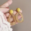 Elegant yellow and amber acrylic drop earrings with silver needle post for women. - Silver Earring Post Geometric Amber Drop (66#)