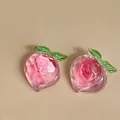 Handmade cute pink peach stud earrings with green leaf detail and silver needles - Silver Post Stud Earrings (76#)