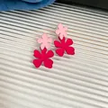 Fashionable dopamine pink and fuchsia flower drop earrings featuring silver needles. - Silver Post Stud Earrings (87#)