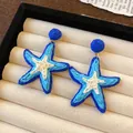 Fashionable blue and white woven starfish dangle earrings for beach vacation style - Silver Needle Style (36#)