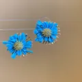 Vibrant sky blue dopamine style flower stud earrings with a textured gold center - Silver Earring Post Stud Earrings (96#)