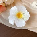 Elegant large pleated hibiscus flower hair claw clip in white and yellow for women - Yellow-White
