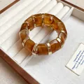 Elegant amber marbled square acrylic bracelet featuring chic gold-tone metal patchwork joints - Style 37 White Floral