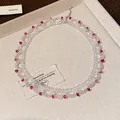 Close-up of a handmade glass bead lace choker necklace with elegant red accents - 3# Necklace / White-Red
